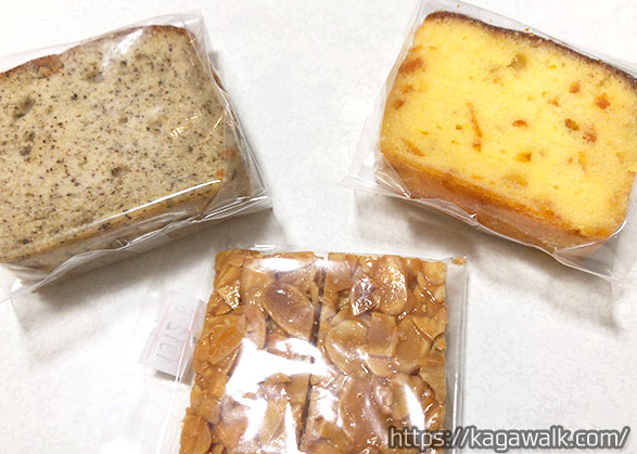 焼き菓子（パウンドケーキ150円×2個　&　フロランタン130円）